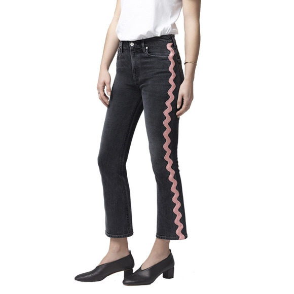 Citizens of Humanity Demy High Rise Cropped Flare Jeans in Date Night Pink Wave - Picture 1 of 12